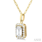 6x4 MM Octagonal Shape White Topaz and 1/6 Ctw Round Cut Diamond Halo Semi-Precious Pendant with Chain in 14K Yellow Gold